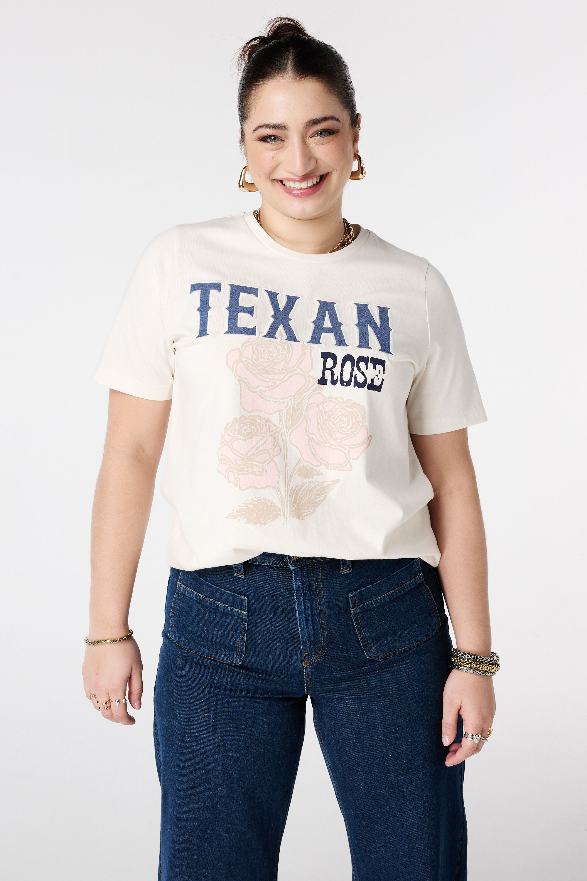 Camiseta con estampado y texto denim