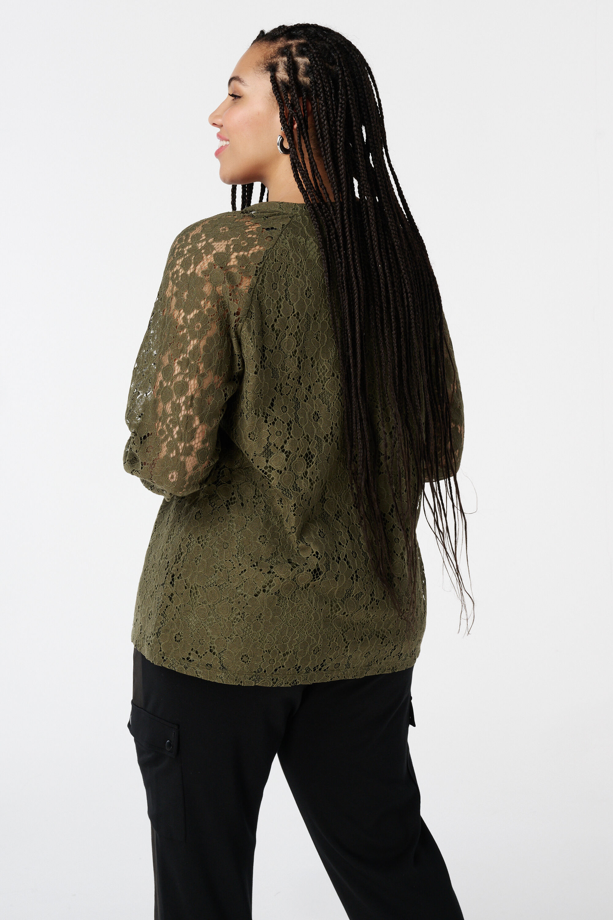 Top de encaje con manga larga image number 3