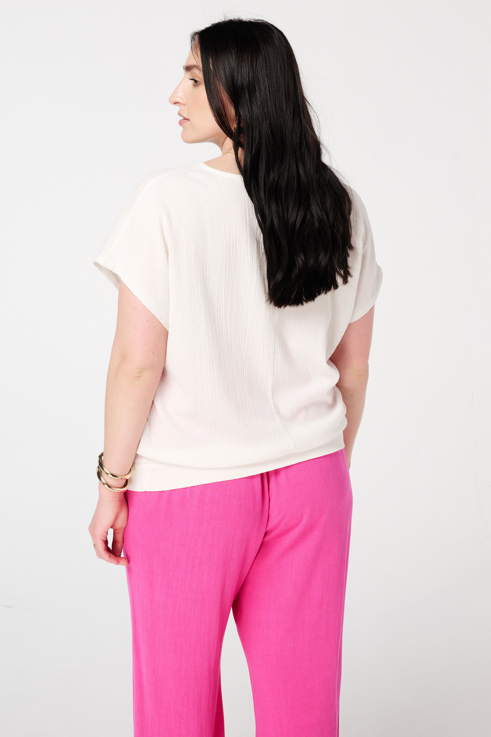 Top con textura y manga casquillo image number 3