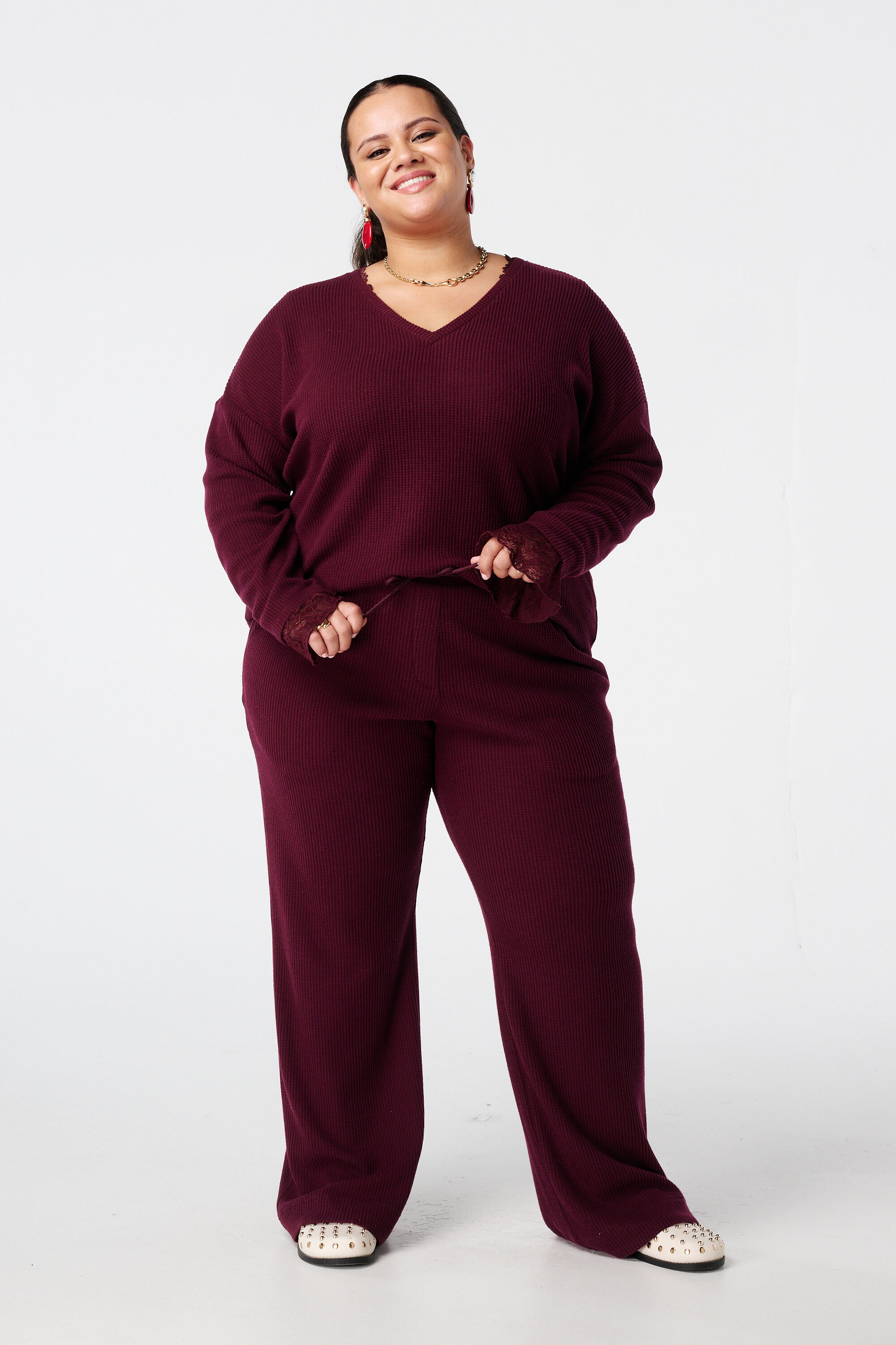 Pantalones rectos con cintura el&aacute;stica