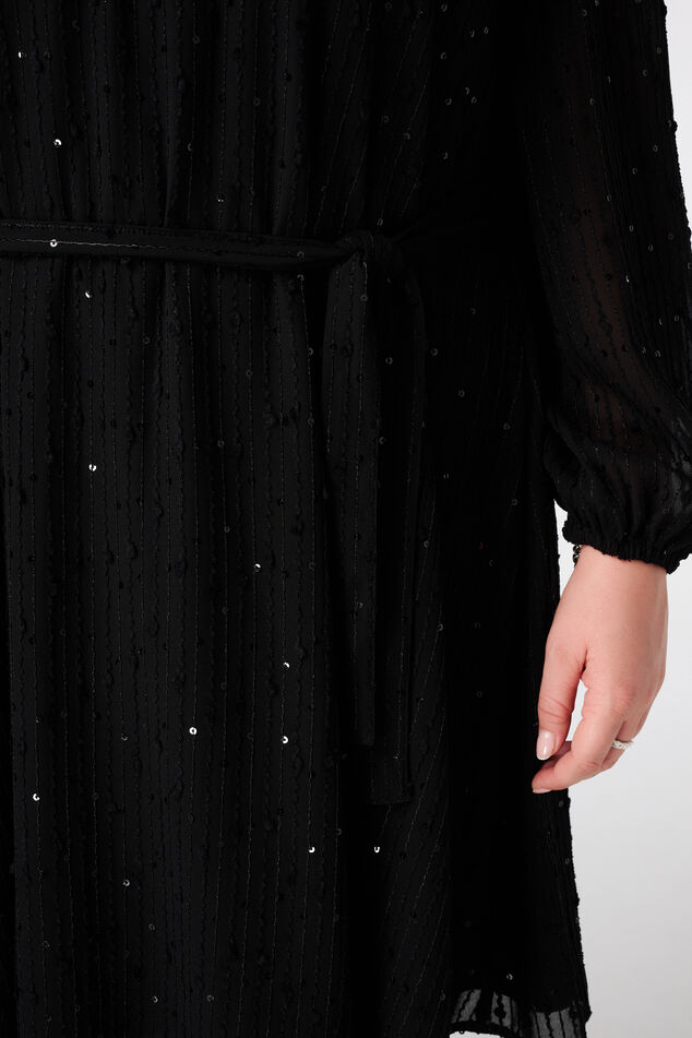 Vestido con lentejuelas brillantes y cinturón image number 6