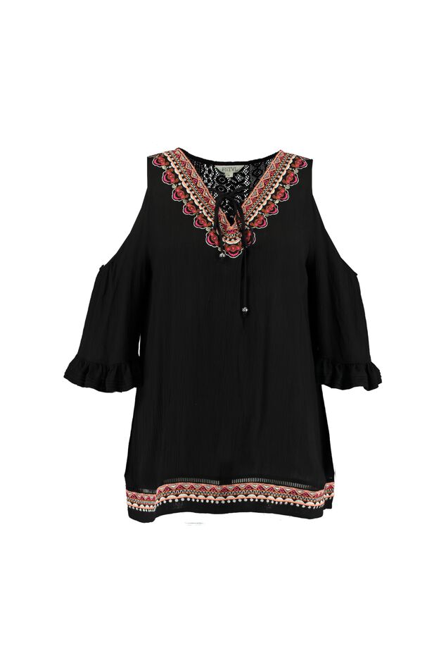Blusa bordada con los hombros descubiertos image number 1