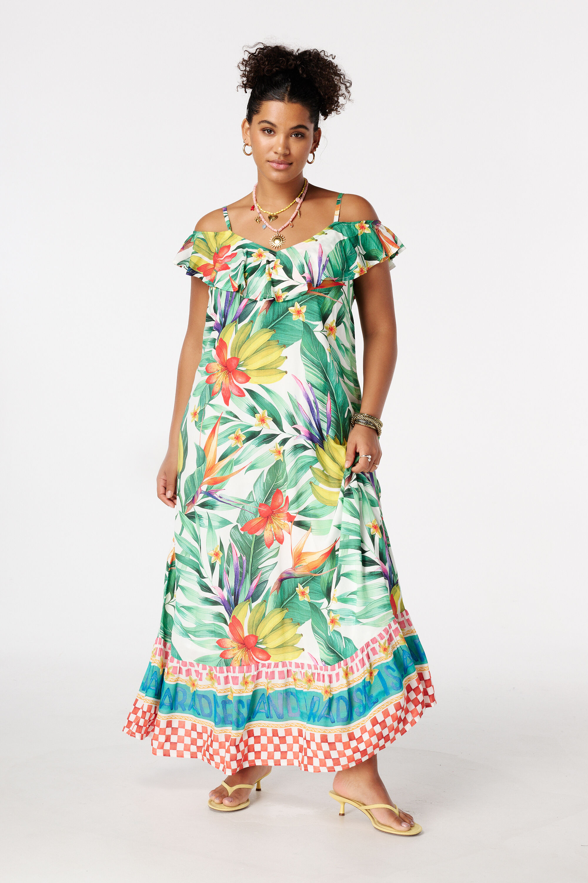 Vestido largo con mangas cortas image number 5