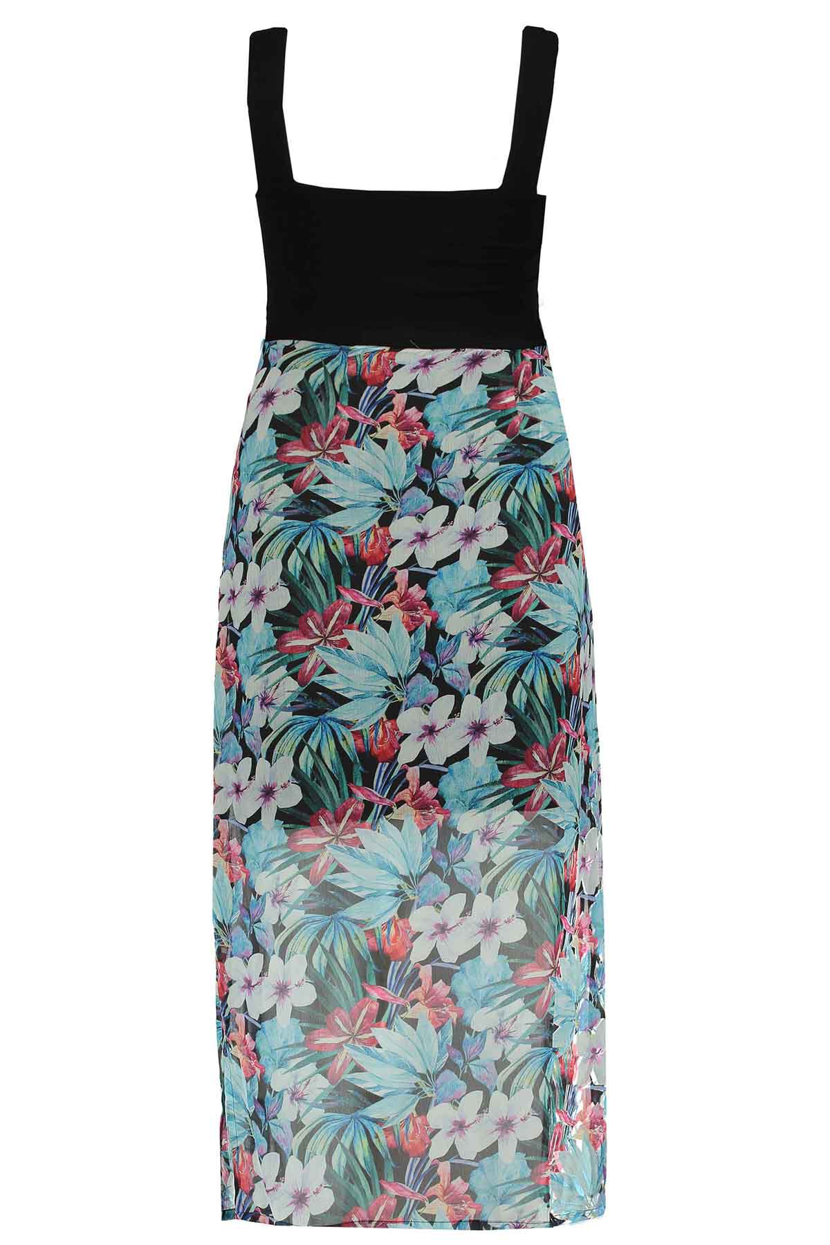 Vestido cruzado con estampado de flores y volantes image number 3