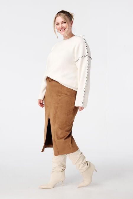 Falda midi con aspecto de ante y cinturón Falda midi con aspecto de ante y cinturón
