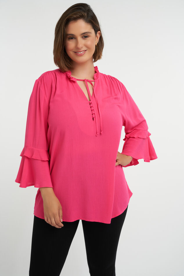 Blusa con volantes y botones image number 0