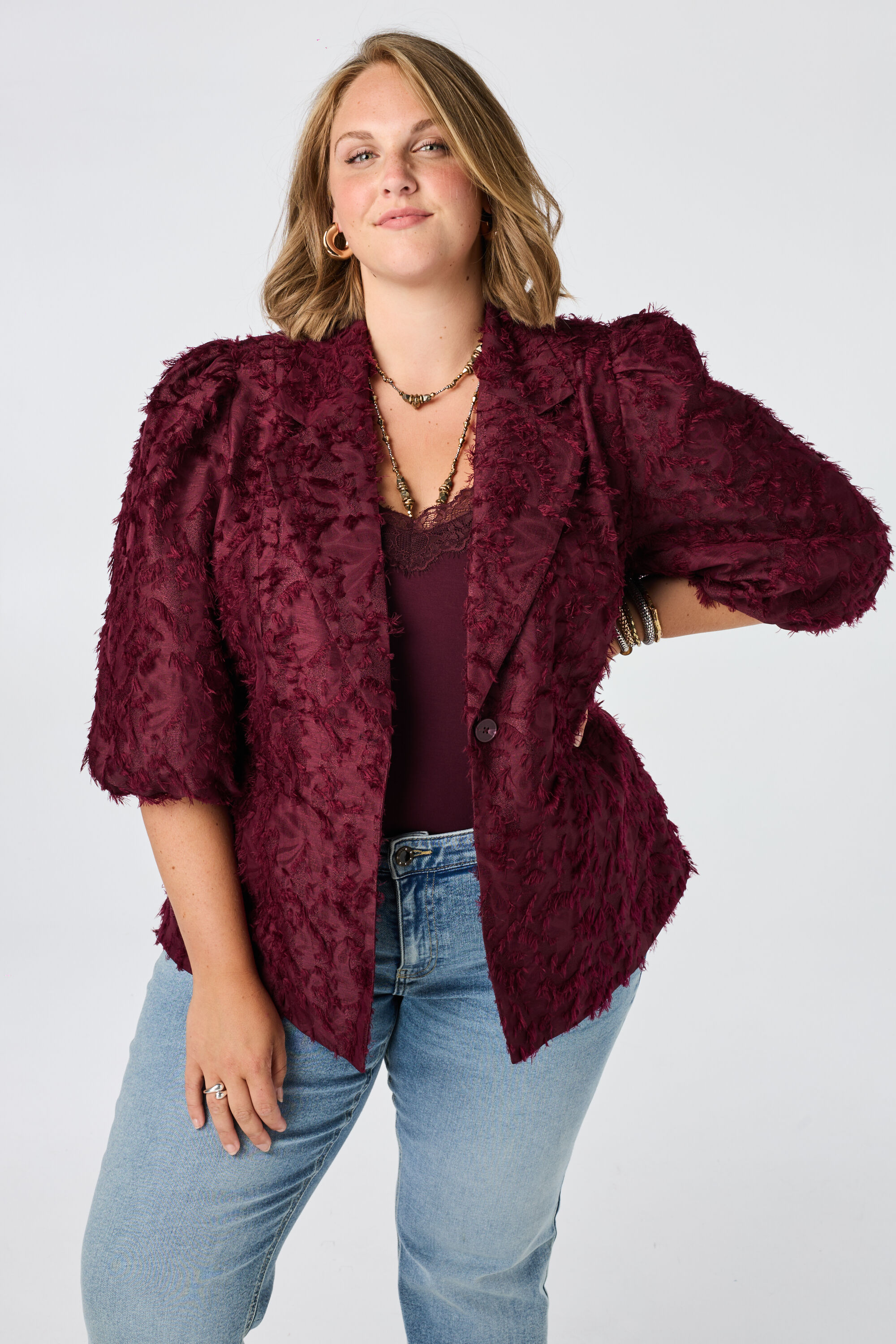 Blazer afelpado con mangas abullonadas image number 0