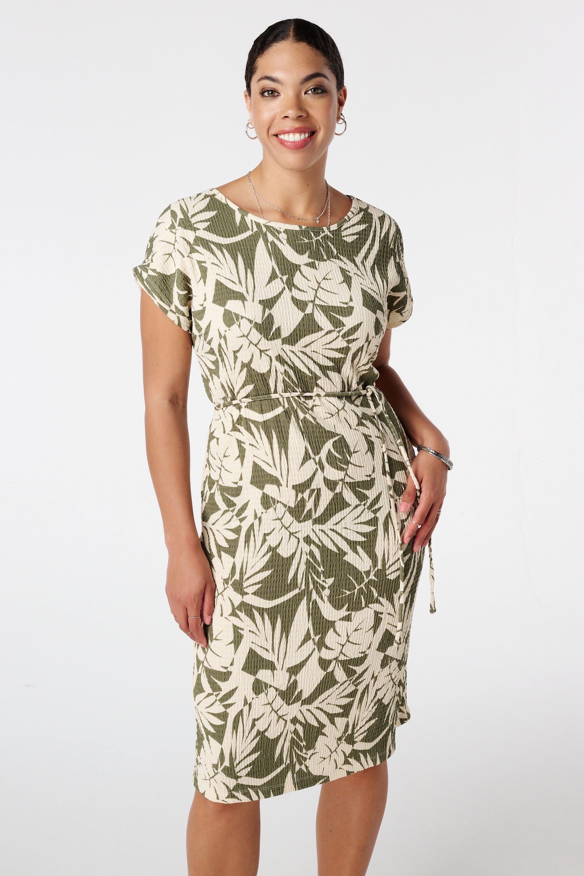 Vestido midi estampado con cord&oacute;n image number 5