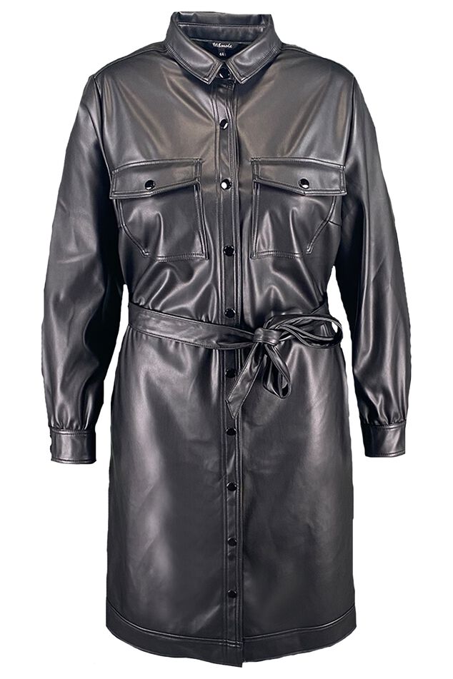 Vestido de cuero sintético con cinturón image number 1