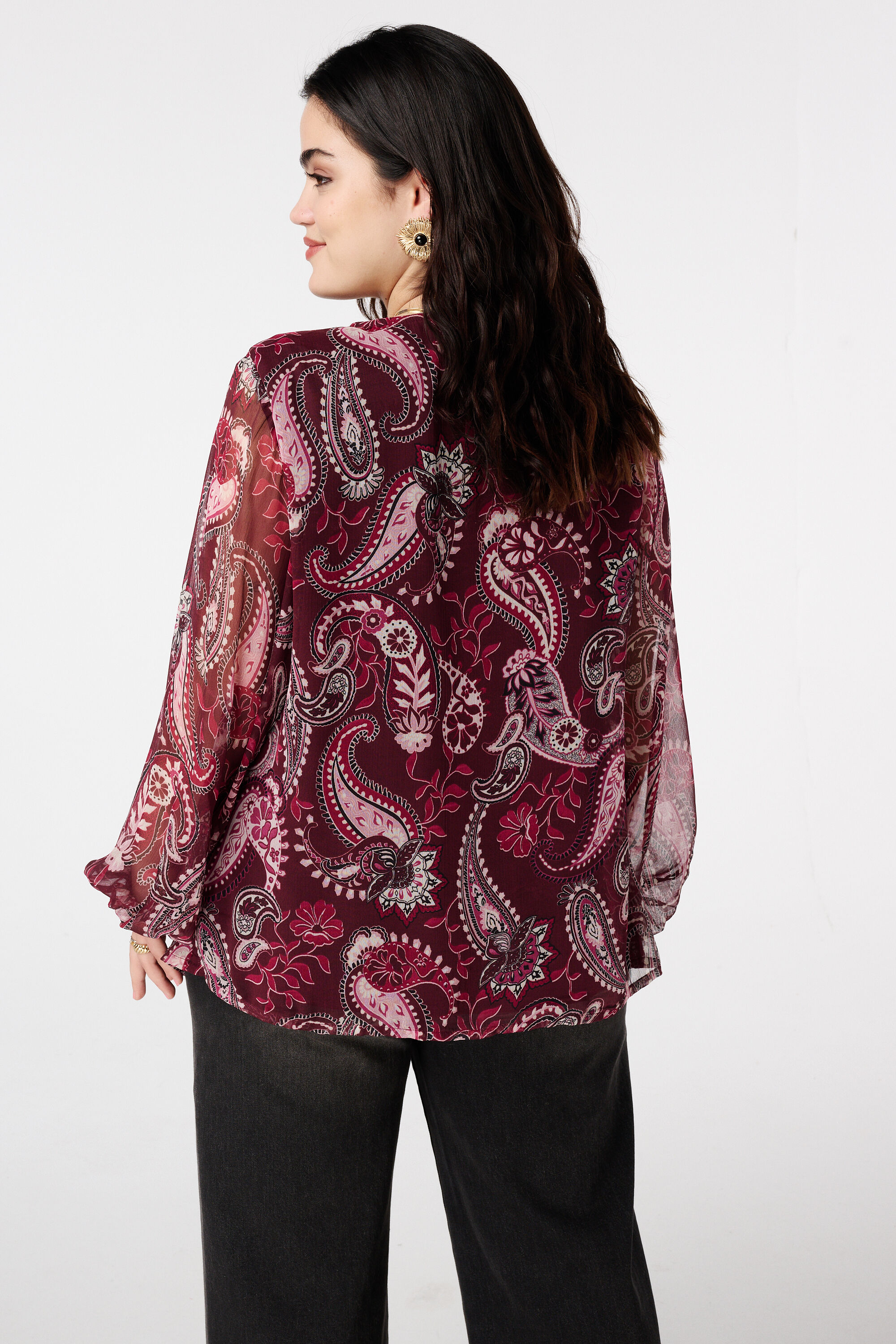Blusa transparente con estampado paisley image number 3