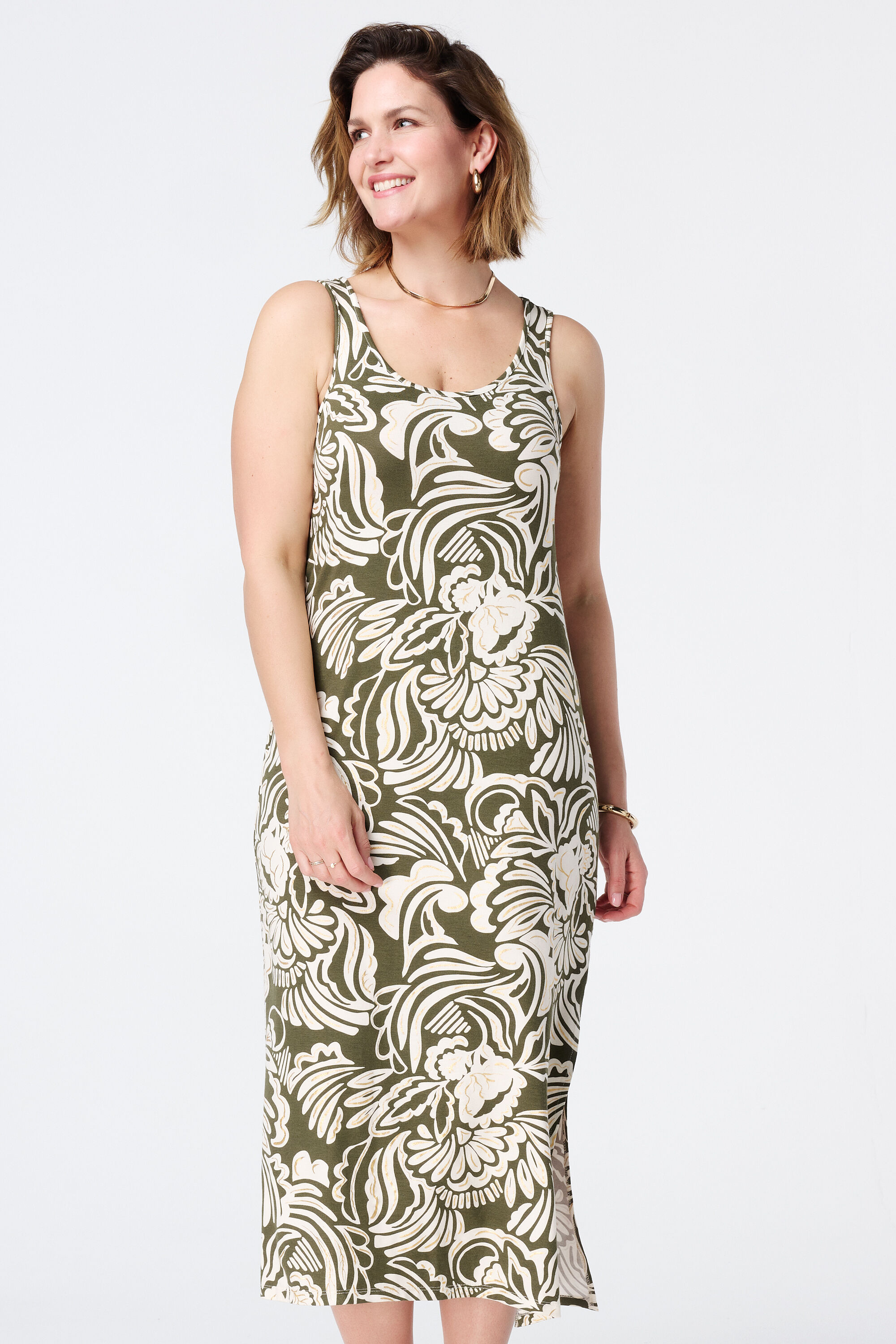 Vestido largo con detalles met&aacute;licos image number 5