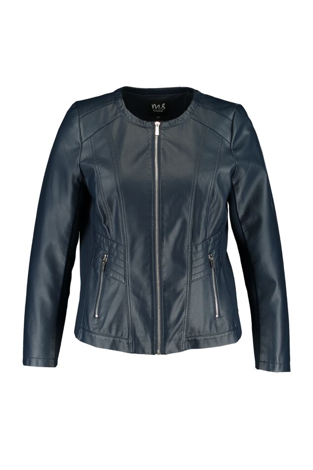 Chaqueta de cuero sintético con cuello redondo image number 1