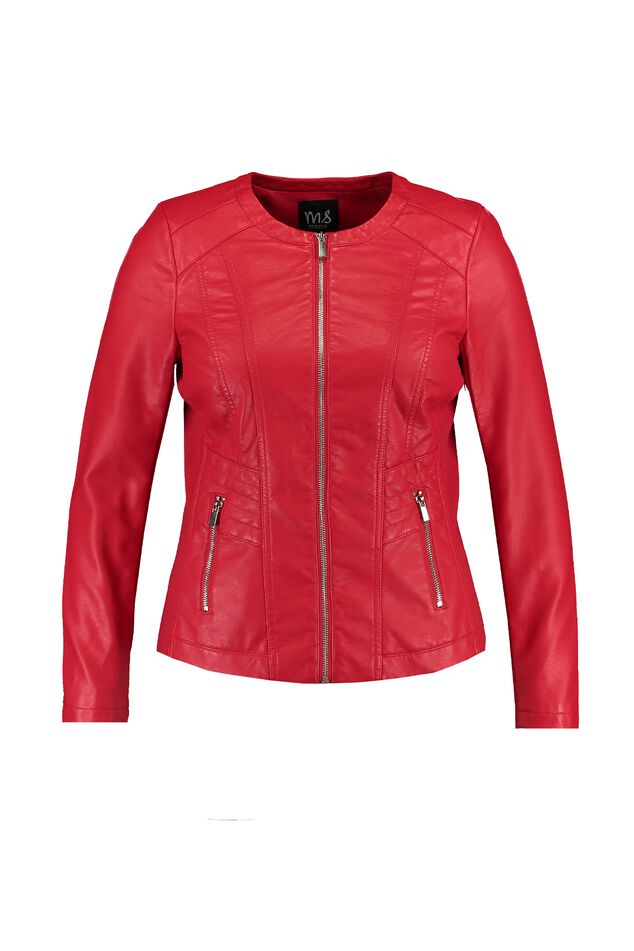 Chaqueta de cuero sintético con cuello redondo image number 1