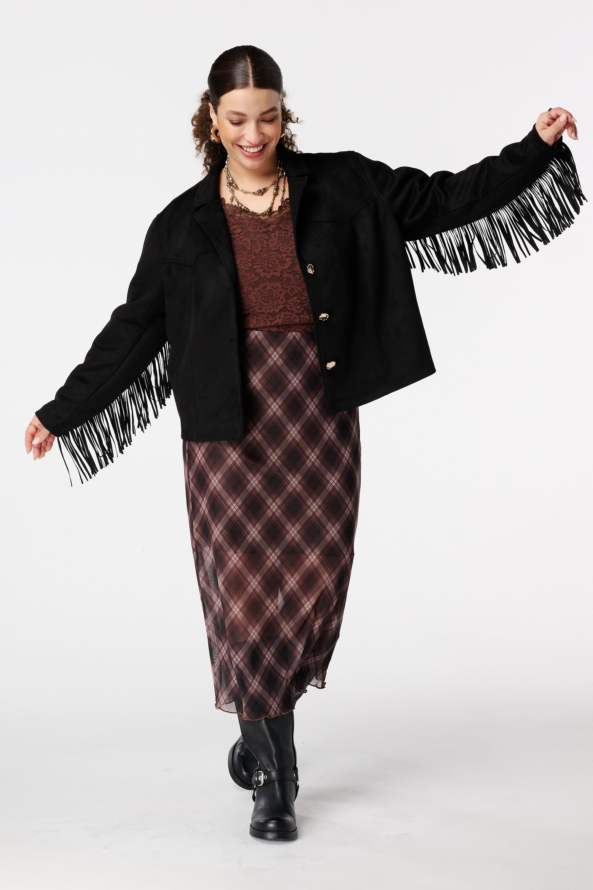 Falda midi con estampado a cuadros image number 6