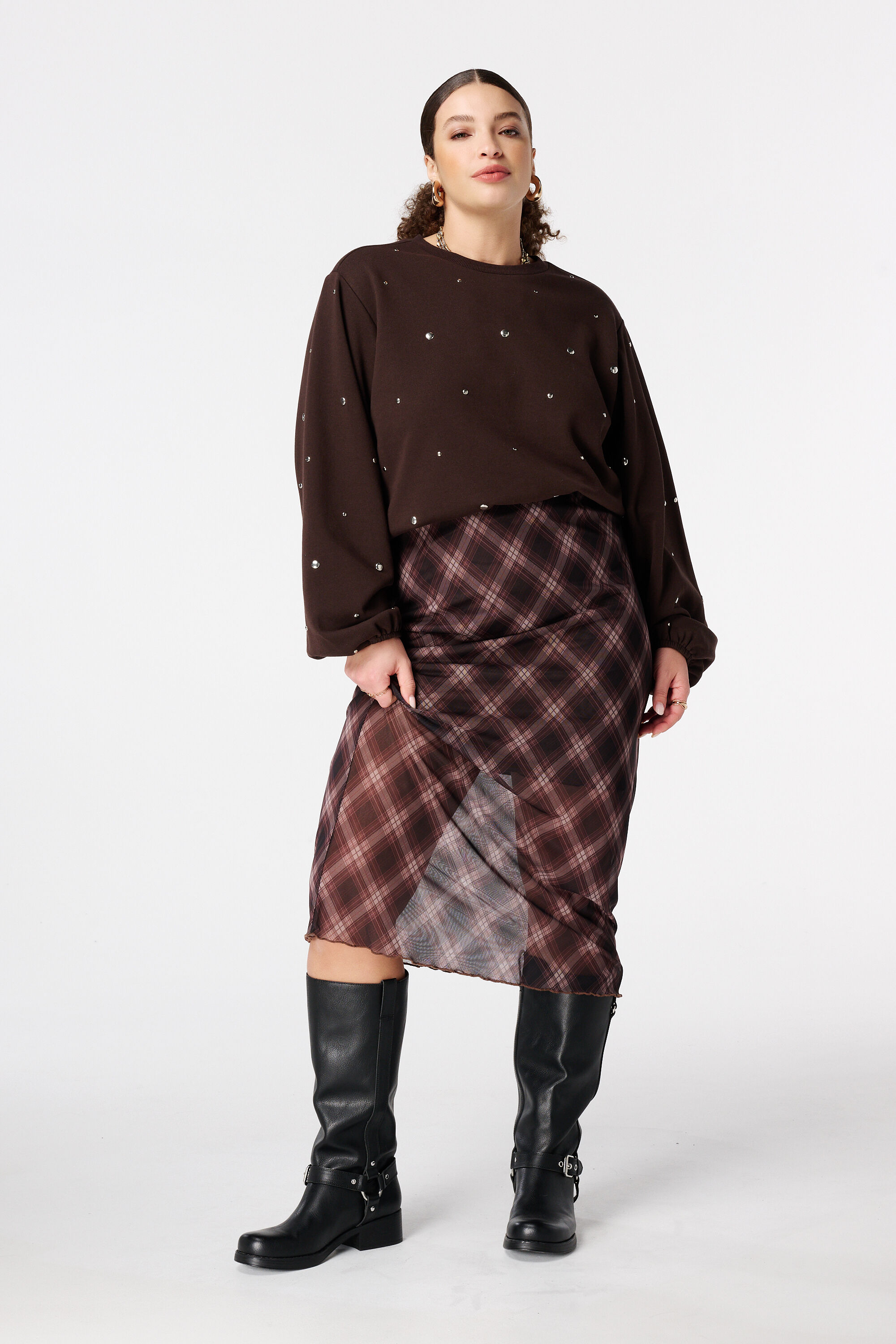 Falda midi con estampado a cuadros