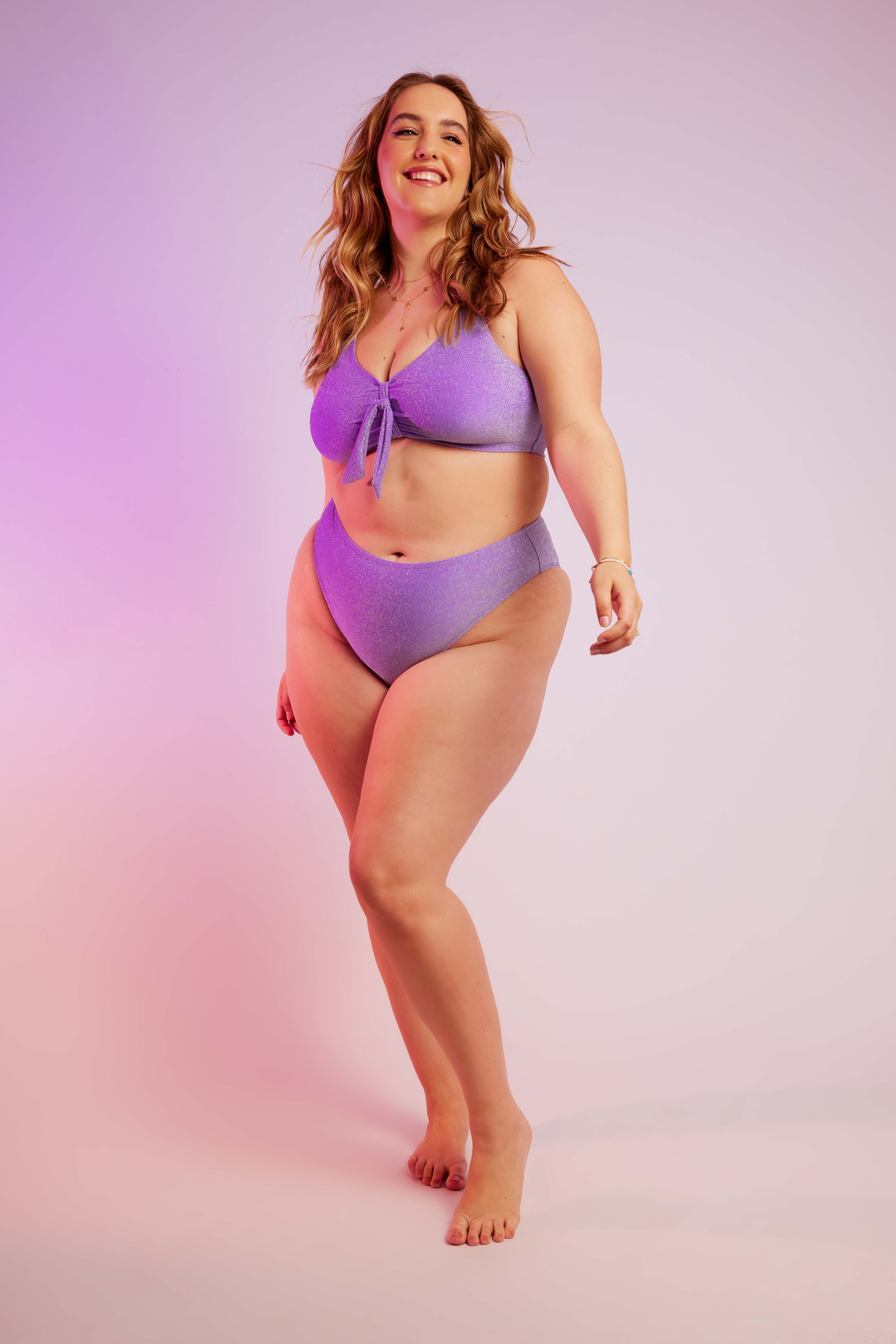 Braguita de bikini de talle alto con purpurina image number 7
