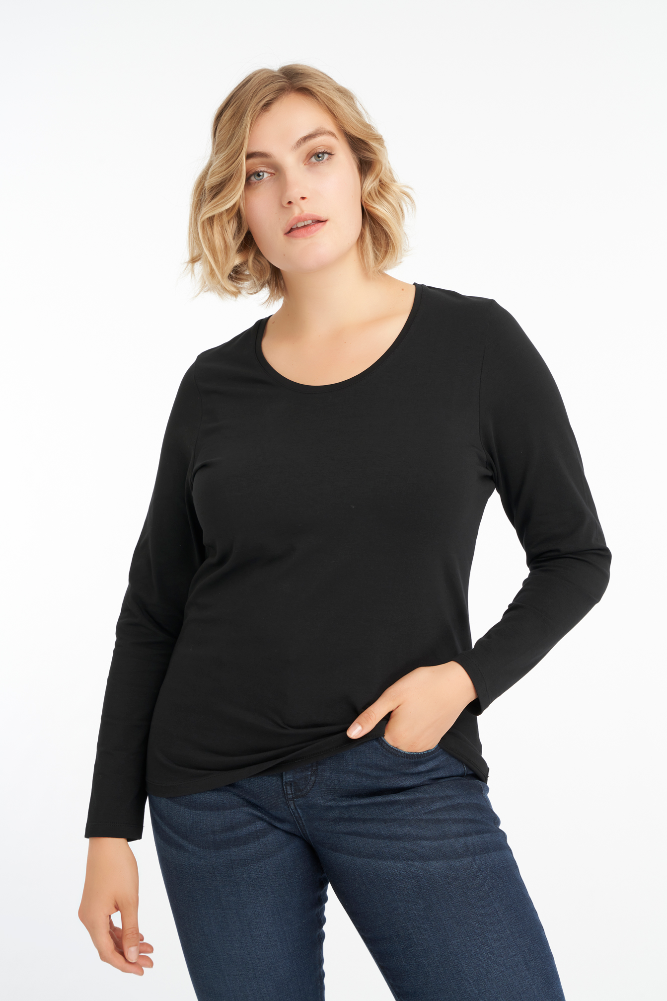 Camiseta Básica Manga Larga Street One Para Mujer - Algodón Y Modal, Cuello Redondo, Puños Suaves