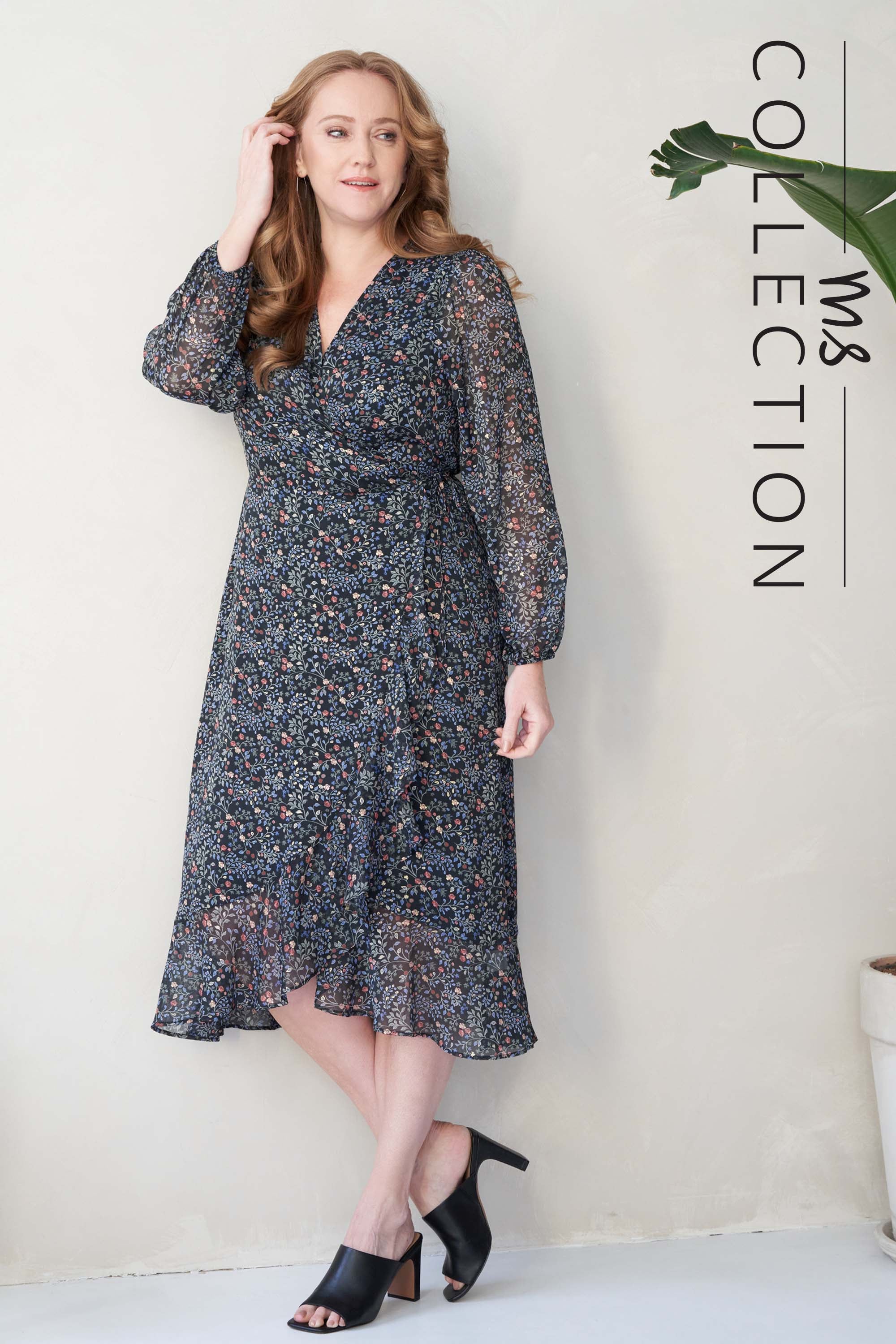 5} Vestido cruzado largo con estampado floral Multi Verde-Kaki | Official  MS Mode® online store
