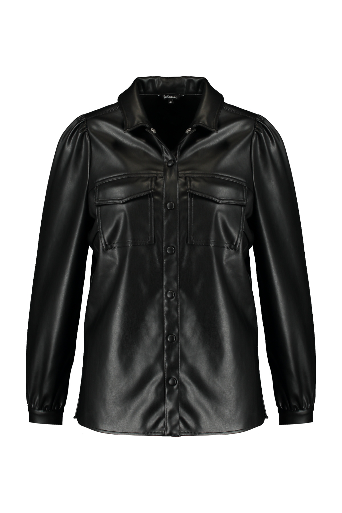 Blusa de cuero sintético con mangas abullonadas. image 1