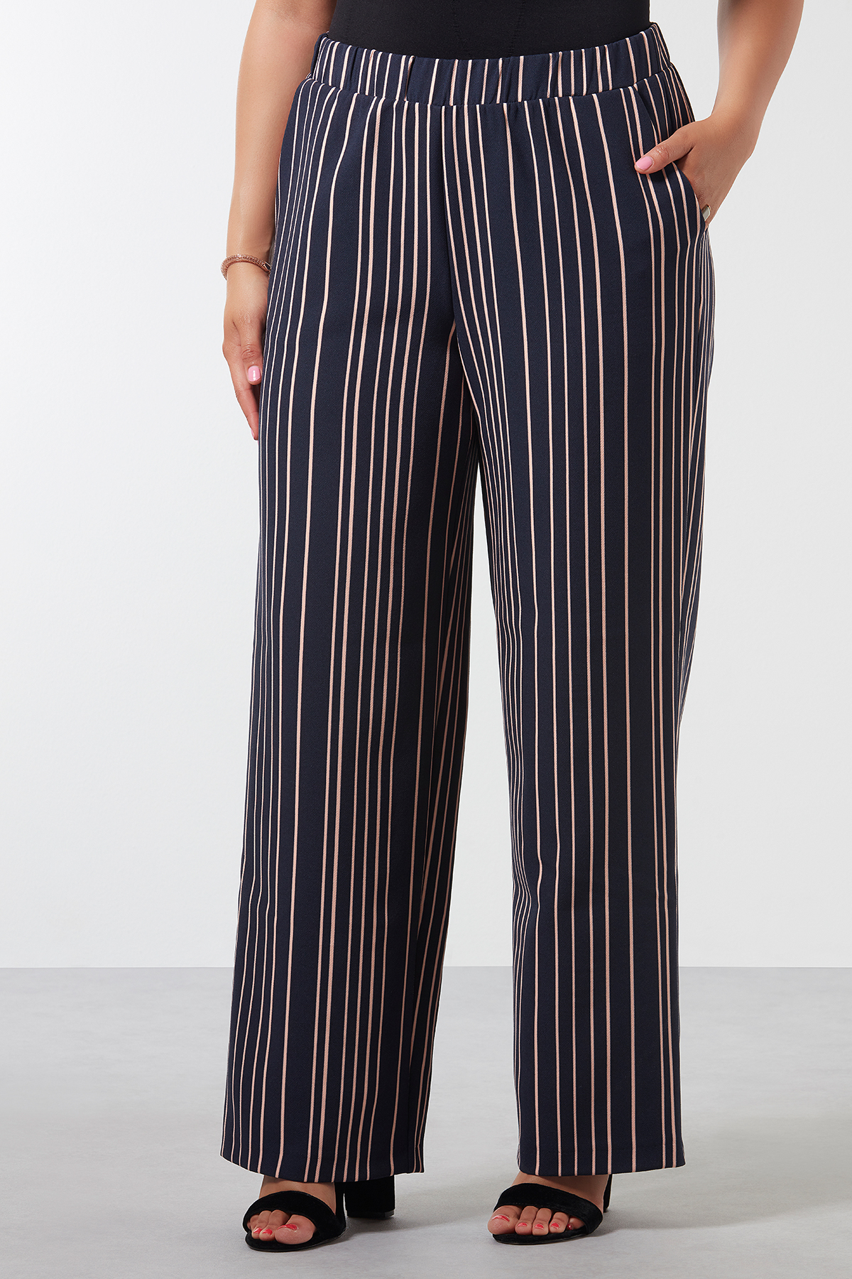 Pantalones anchos de punto de algodón y lino a rayas | GIORGIO ARMANI Mujer