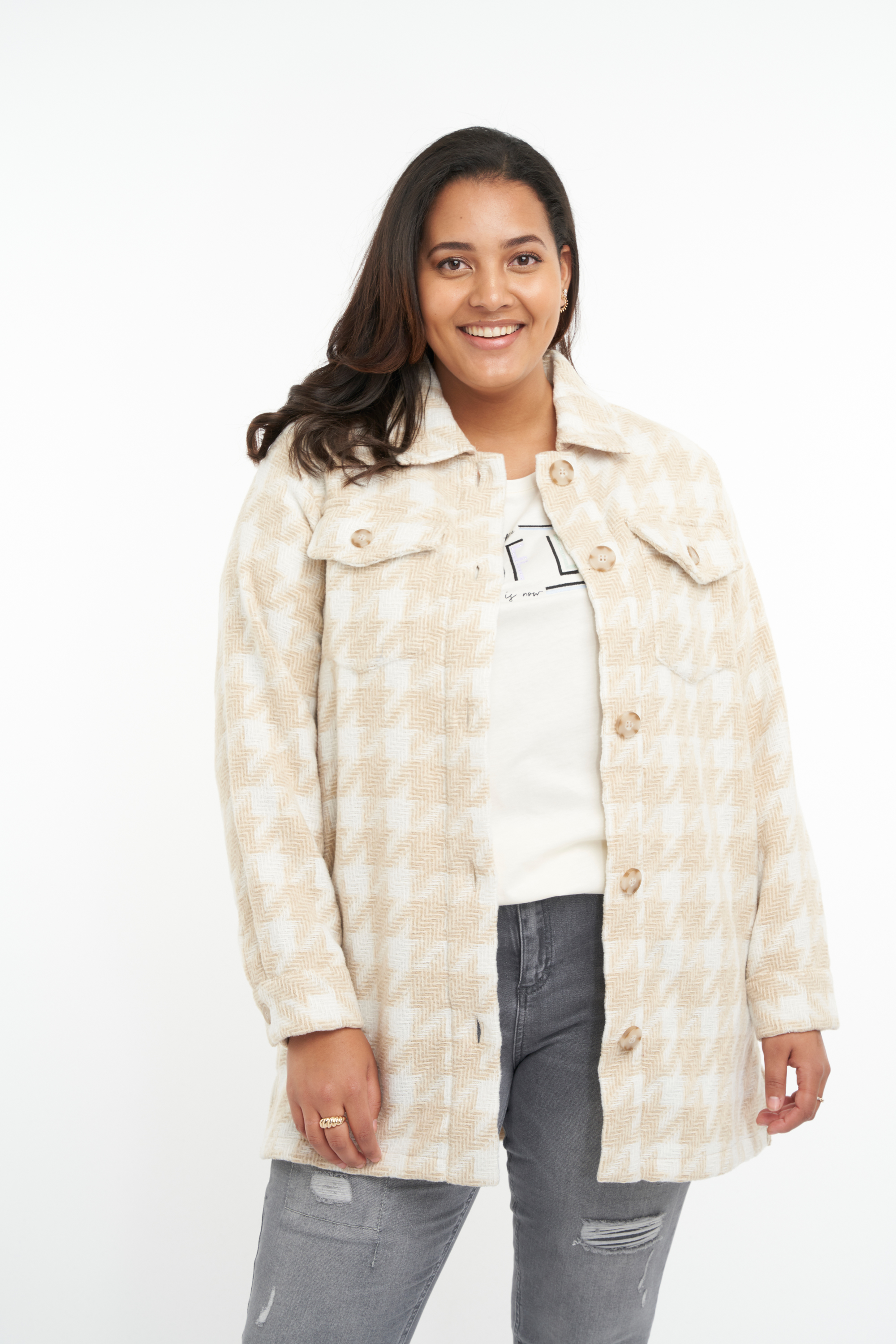 Sobrecamisa con estampado pata de gallo